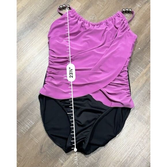 Magicsuit Lisa One Piece Swimsuit Size 10 Pink Purple Black Underwire Beaded - Picture 4 of 7